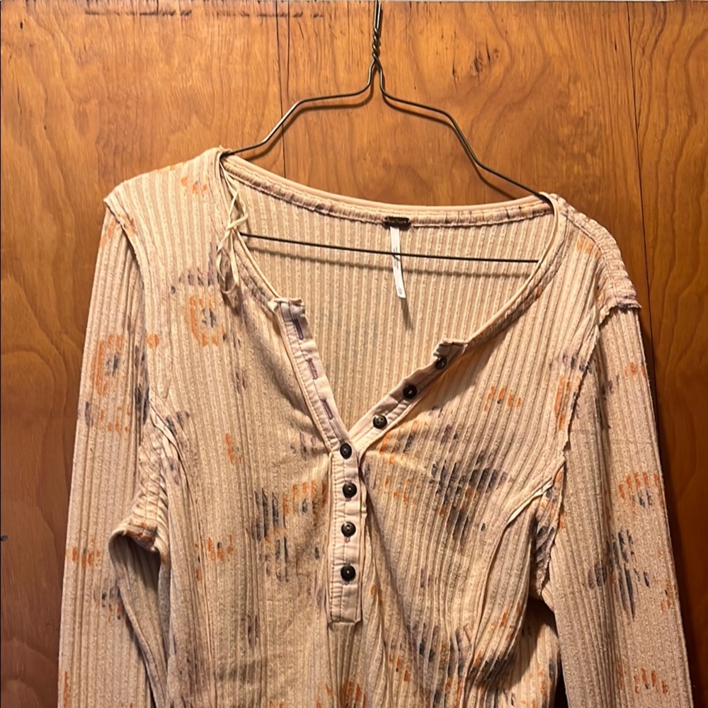 Women's Button-Up Ribbed Top - soft Orange